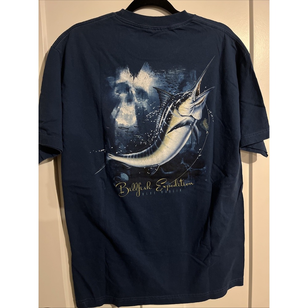 Blue Marlin Billfish Expedition Mens Graphic T-Shirt Large Blue Fishing Tee USA